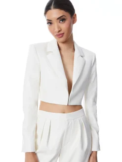 ABBOTT CROPPED RUCHED SLEEVE VEGAN LEATHER BLAZER