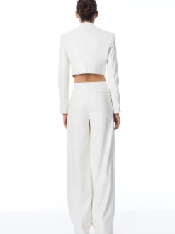 ABBOTT CROPPED RUCHED SLEEVE VEGAN LEATHER BLAZER