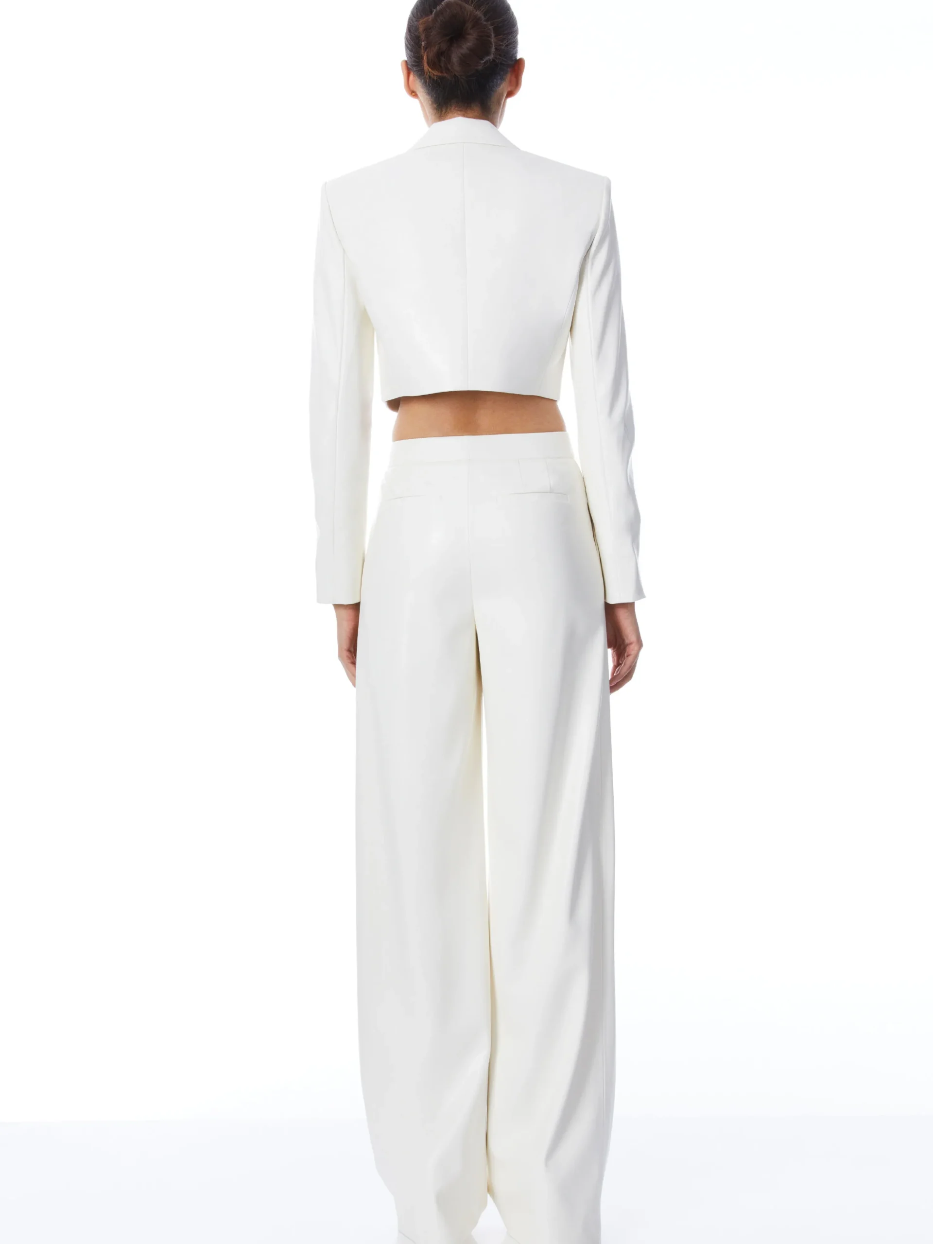 ABBOTT CROPPED RUCHED SLEEVE VEGAN LEATHER BLAZER