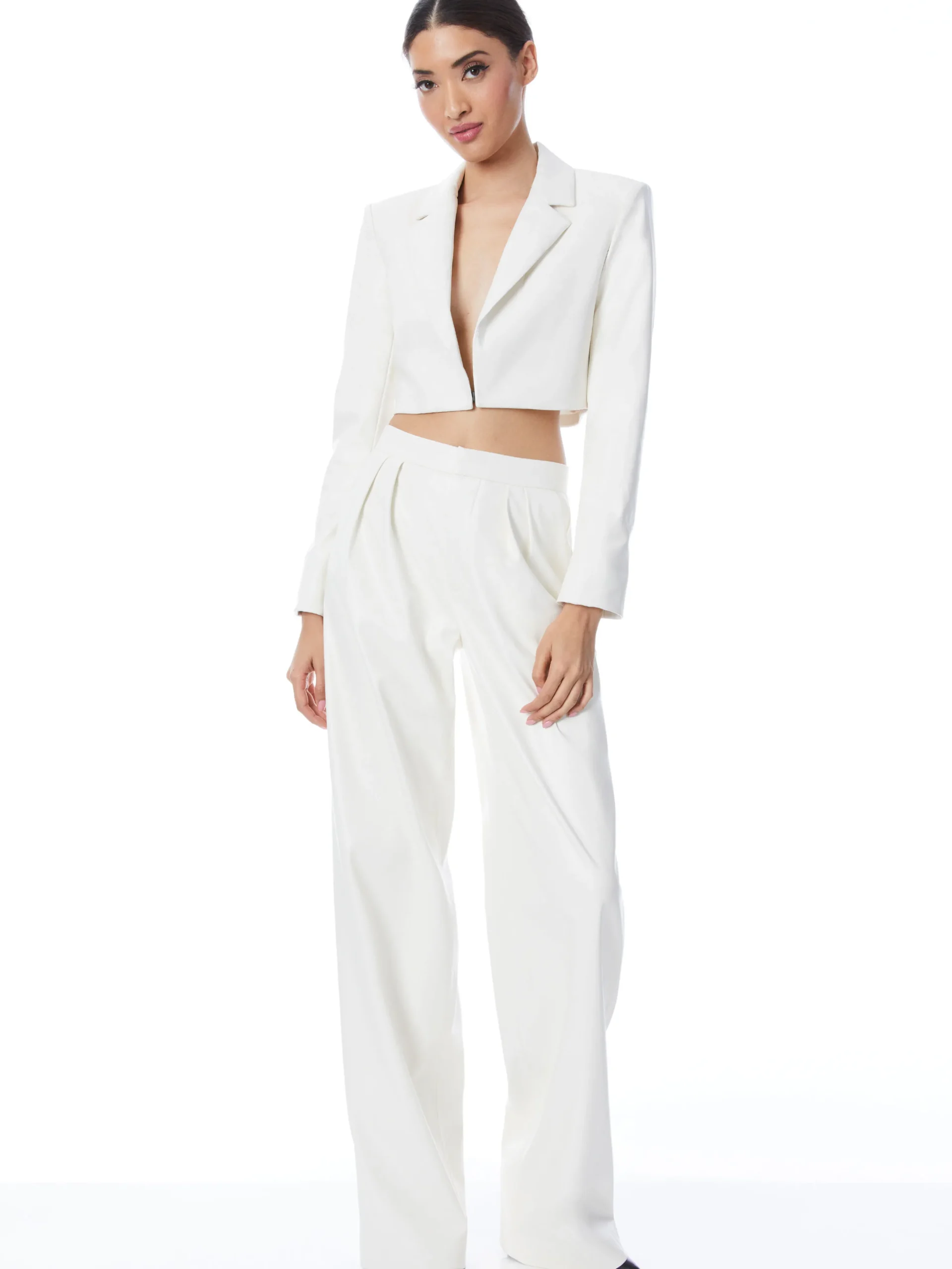 ABBOTT CROPPED RUCHED SLEEVE VEGAN LEATHER BLAZER