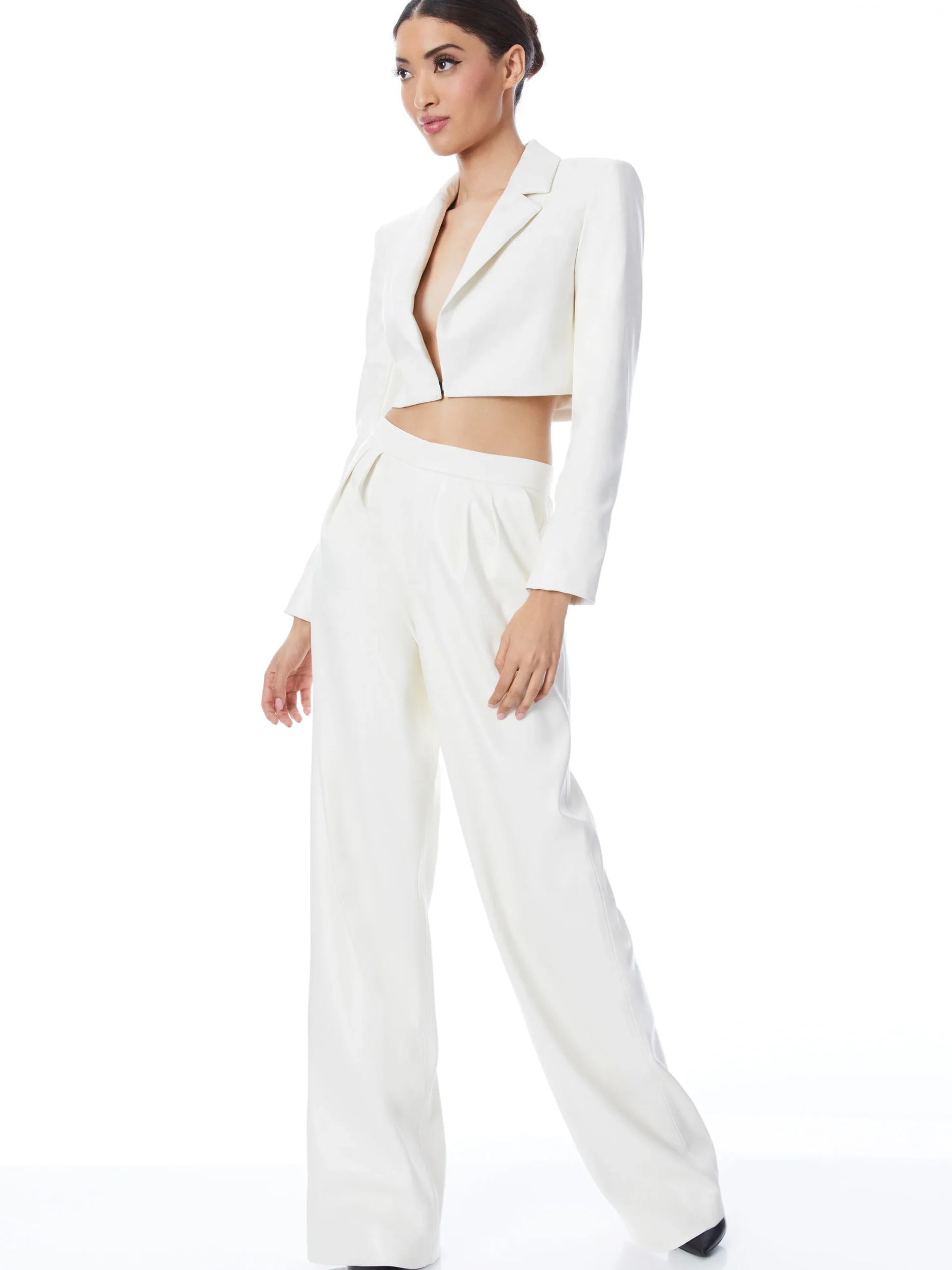 ABBOTT CROPPED RUCHED SLEEVE VEGAN LEATHER BLAZER