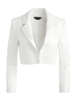 ABBOTT CROPPED RUCHED SLEEVE VEGAN LEATHER BLAZER