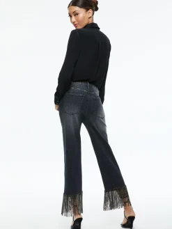 AMAZING CRYSTAL FRINGE HEM JEAN