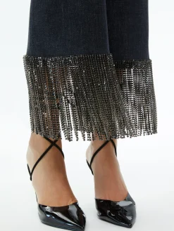 AMAZING CRYSTAL FRINGE HEM JEAN