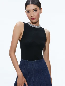 AMITY EMBELLISHED NECK CROPPED TANK