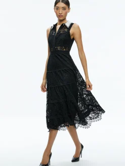 ANAYA EMBELLISHED COLLAR LACE MIDI DRESS