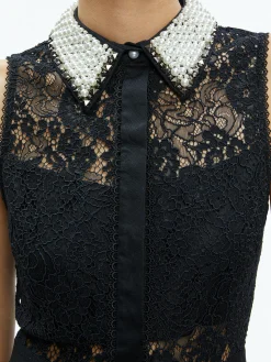 ANAYA EMBELLISHED COLLAR LACE MIDI DRESS