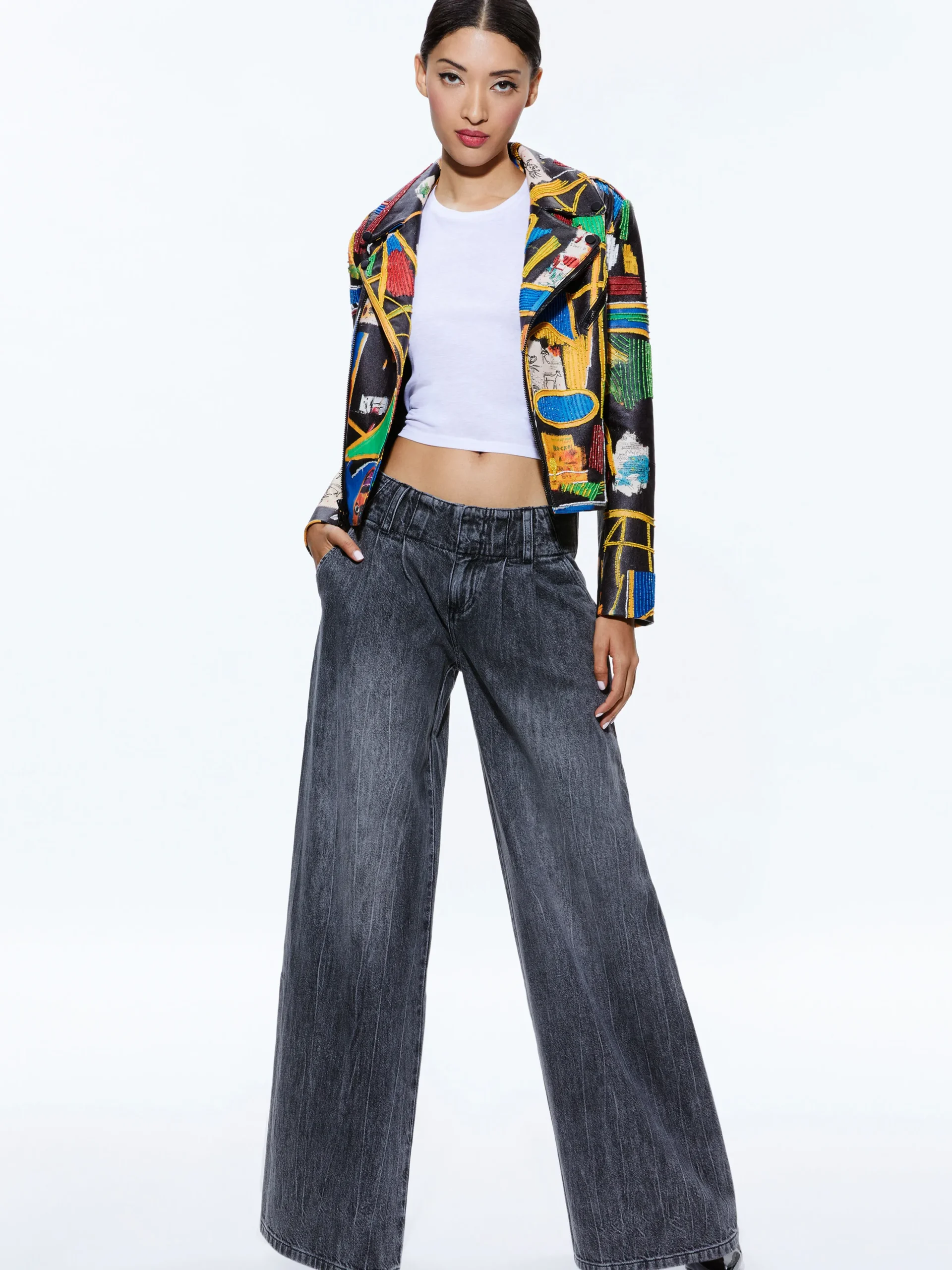 A+O X BASQUIAT CODY EMBELLISHED LEATHER JACKET