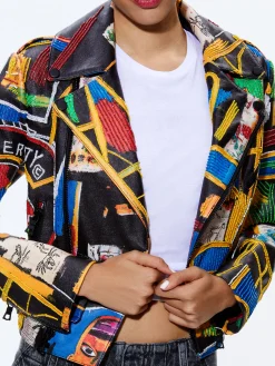 A+O X BASQUIAT CODY EMBELLISHED LEATHER JACKET