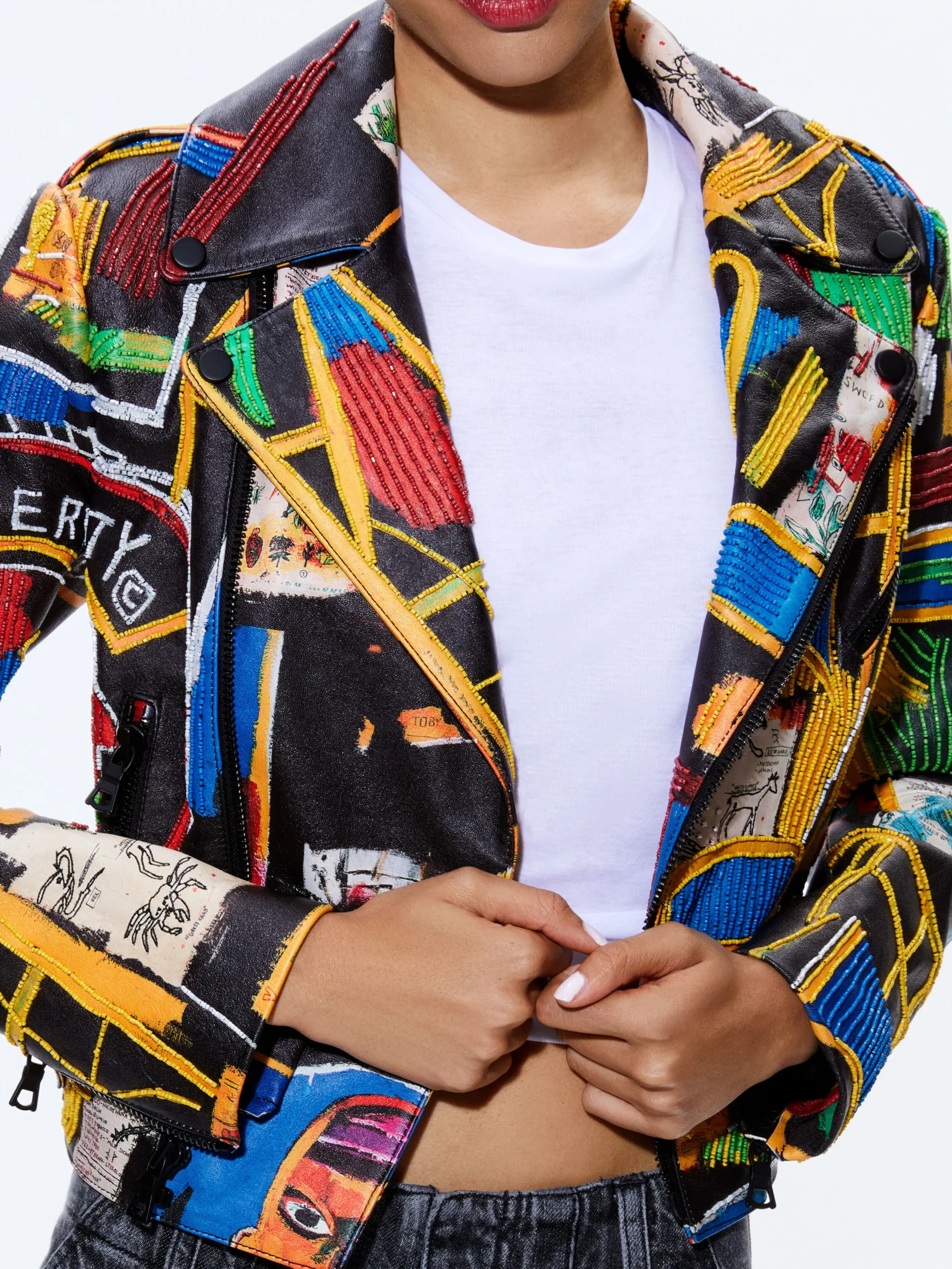 A+O X BASQUIAT CODY EMBELLISHED LEATHER JACKET