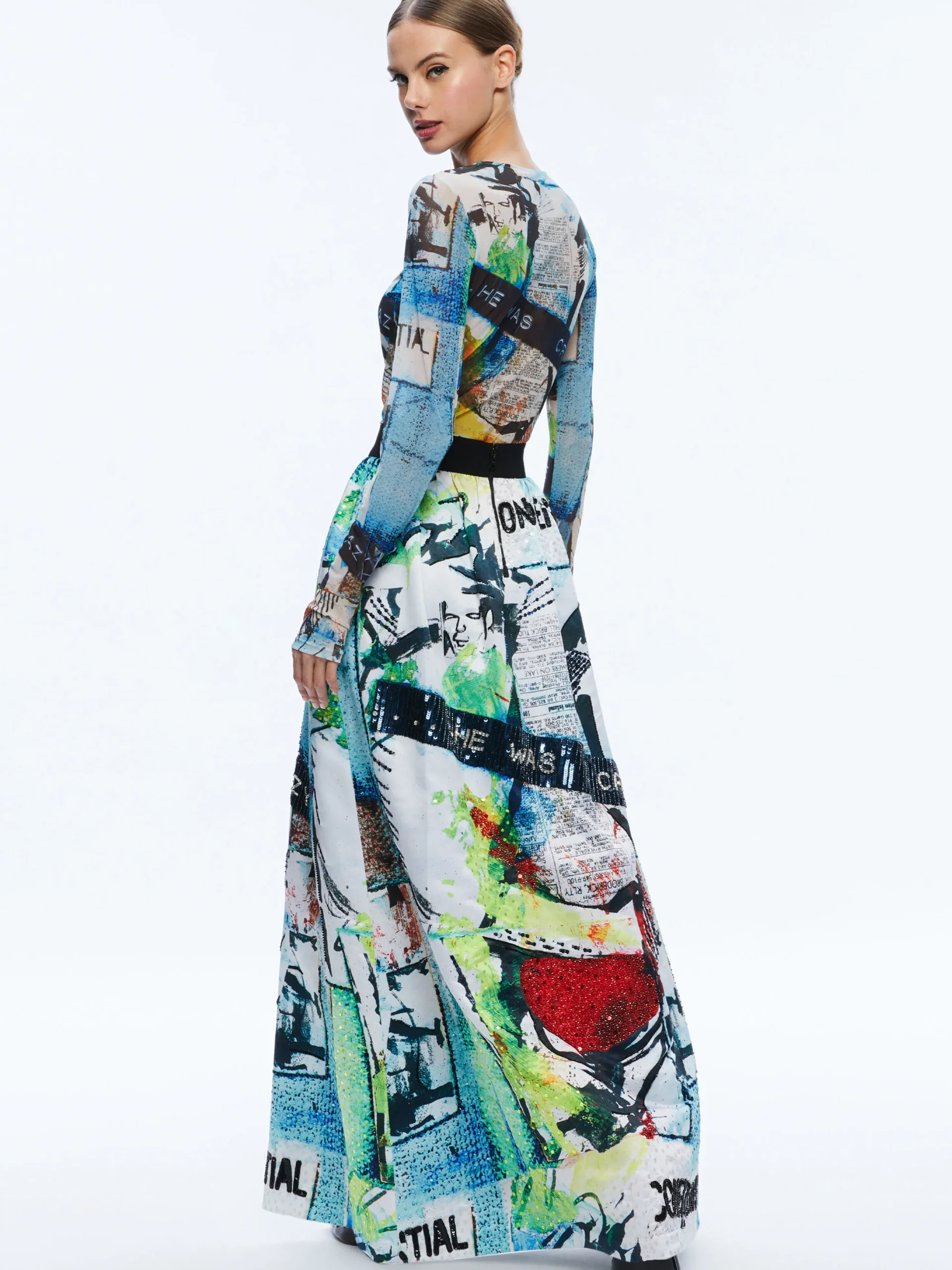 A+O X BASQUIAT TINA EMBELLISHED MAXI SKIRT