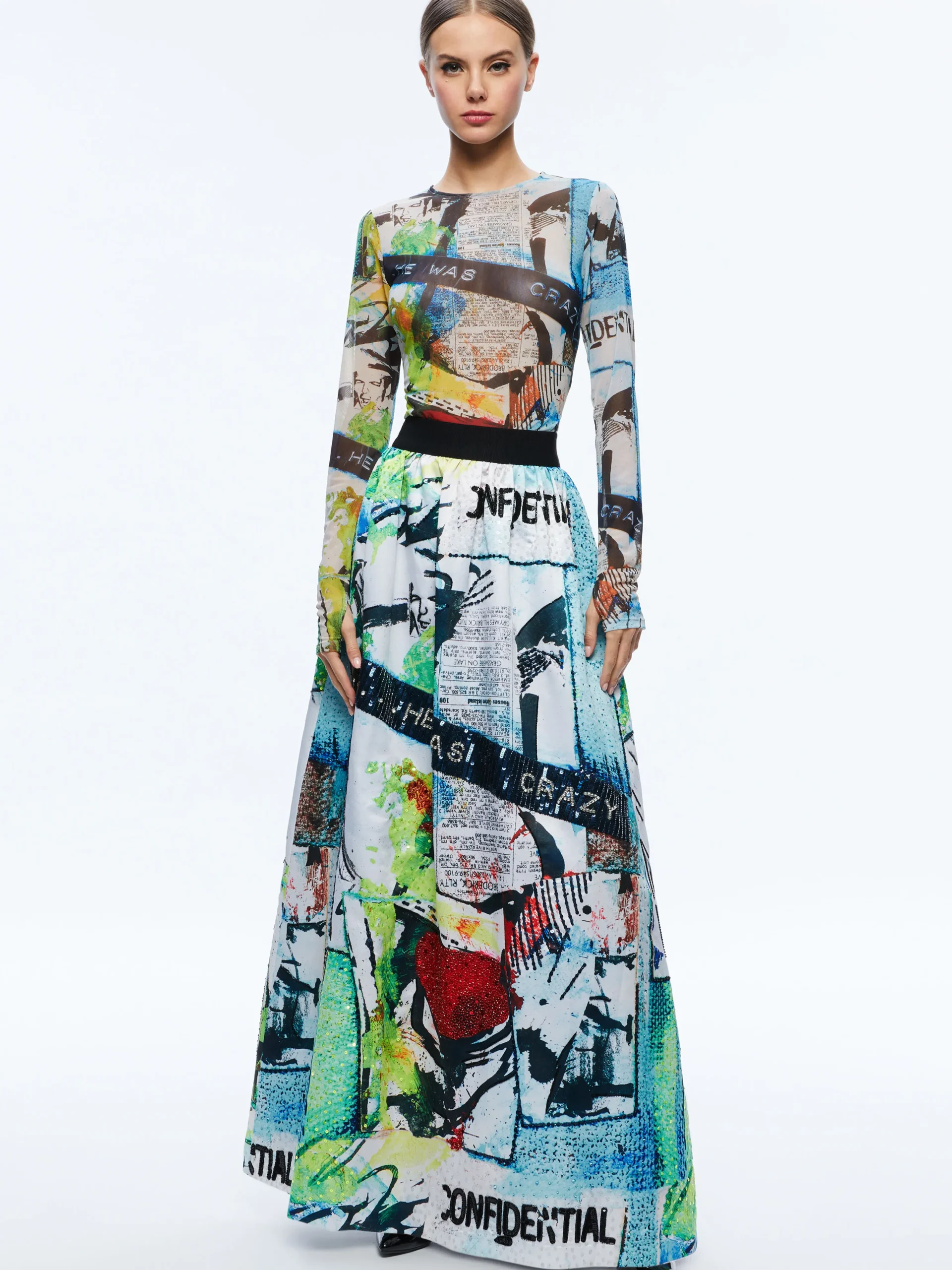 A+O X BASQUIAT TINA EMBELLISHED MAXI SKIRT