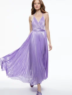 ARISTA SLEEVELESS HALTER NECK PLEATED MAXI DRESS