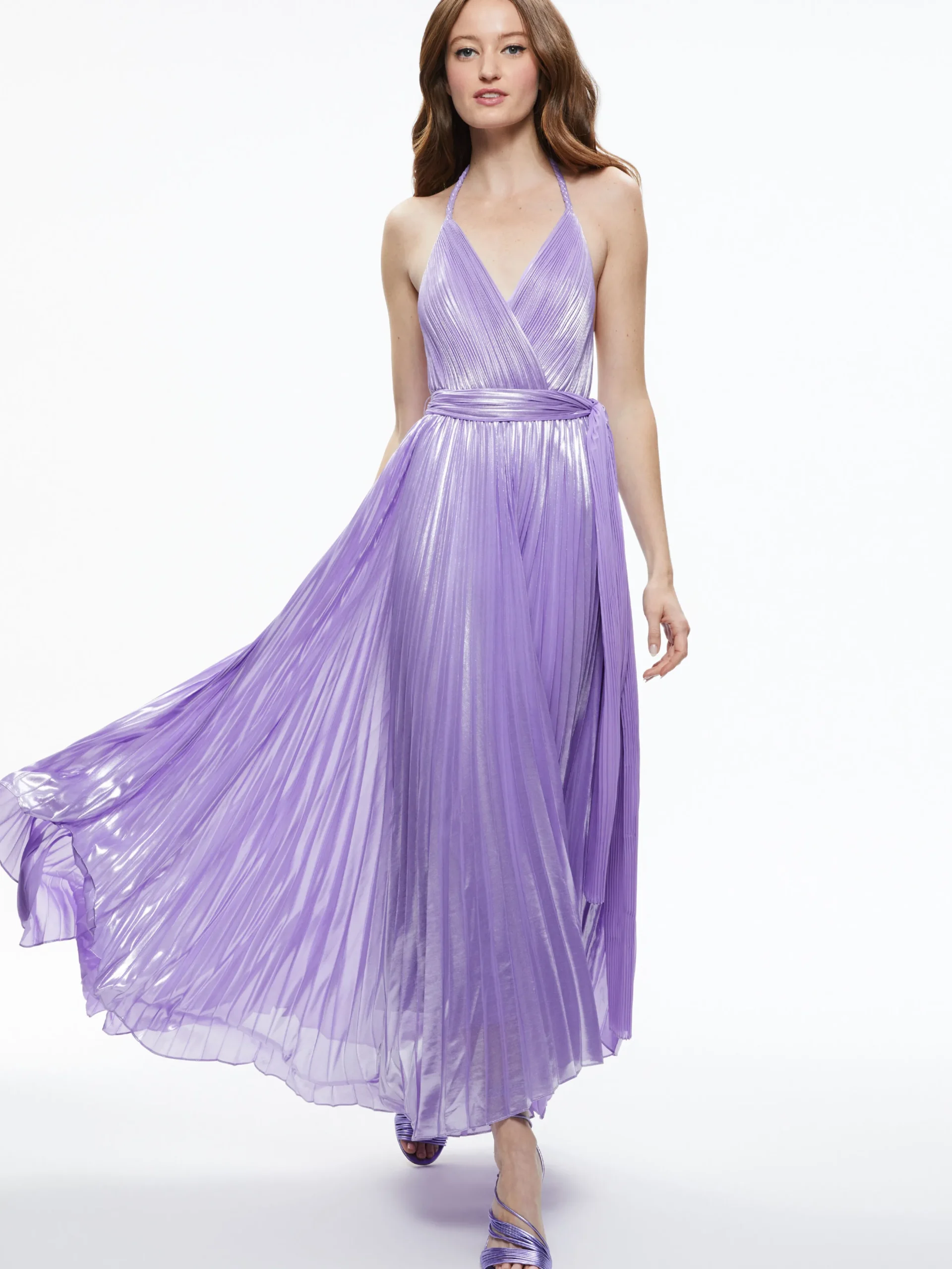 ARISTA SLEEVELESS HALTER NECK PLEATED MAXI DRESS