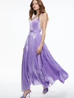 ARISTA SLEEVELESS HALTER NECK PLEATED MAXI DRESS