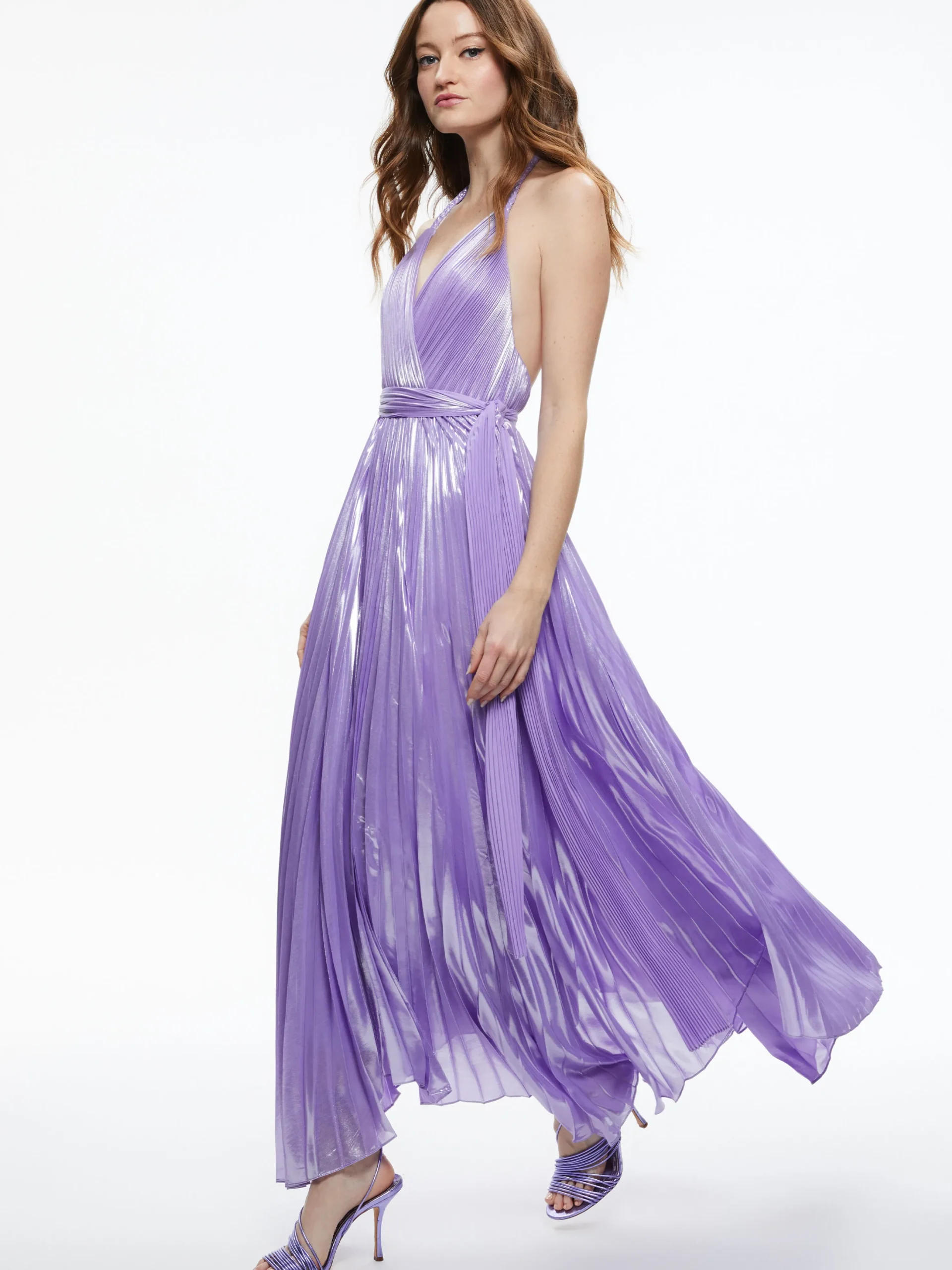 ARISTA SLEEVELESS HALTER NECK PLEATED MAXI DRESS