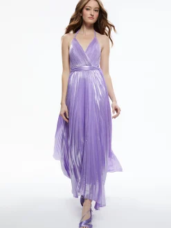 ARISTA SLEEVELESS HALTER NECK PLEATED MAXI DRESS