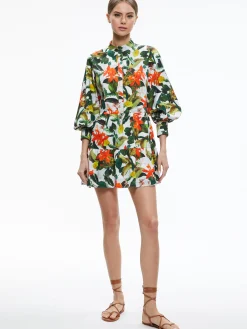 CAILIN BUTTON FRONT BLOUSON SLEEVE MINI DRESS
