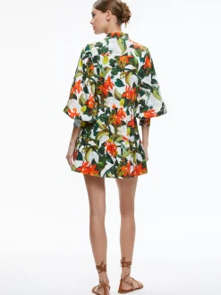 CAILIN BUTTON FRONT BLOUSON SLEEVE MINI DRESS