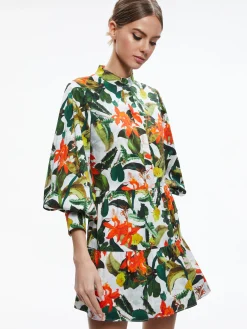 CAILIN BUTTON FRONT BLOUSON SLEEVE MINI DRESS
