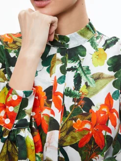 CAILIN BUTTON FRONT BLOUSON SLEEVE MINI DRESS