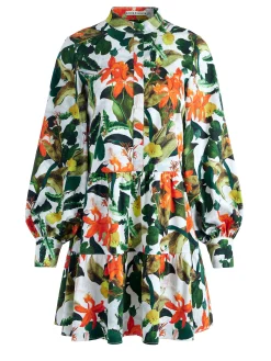 CAILIN BUTTON FRONT BLOUSON SLEEVE MINI DRESS