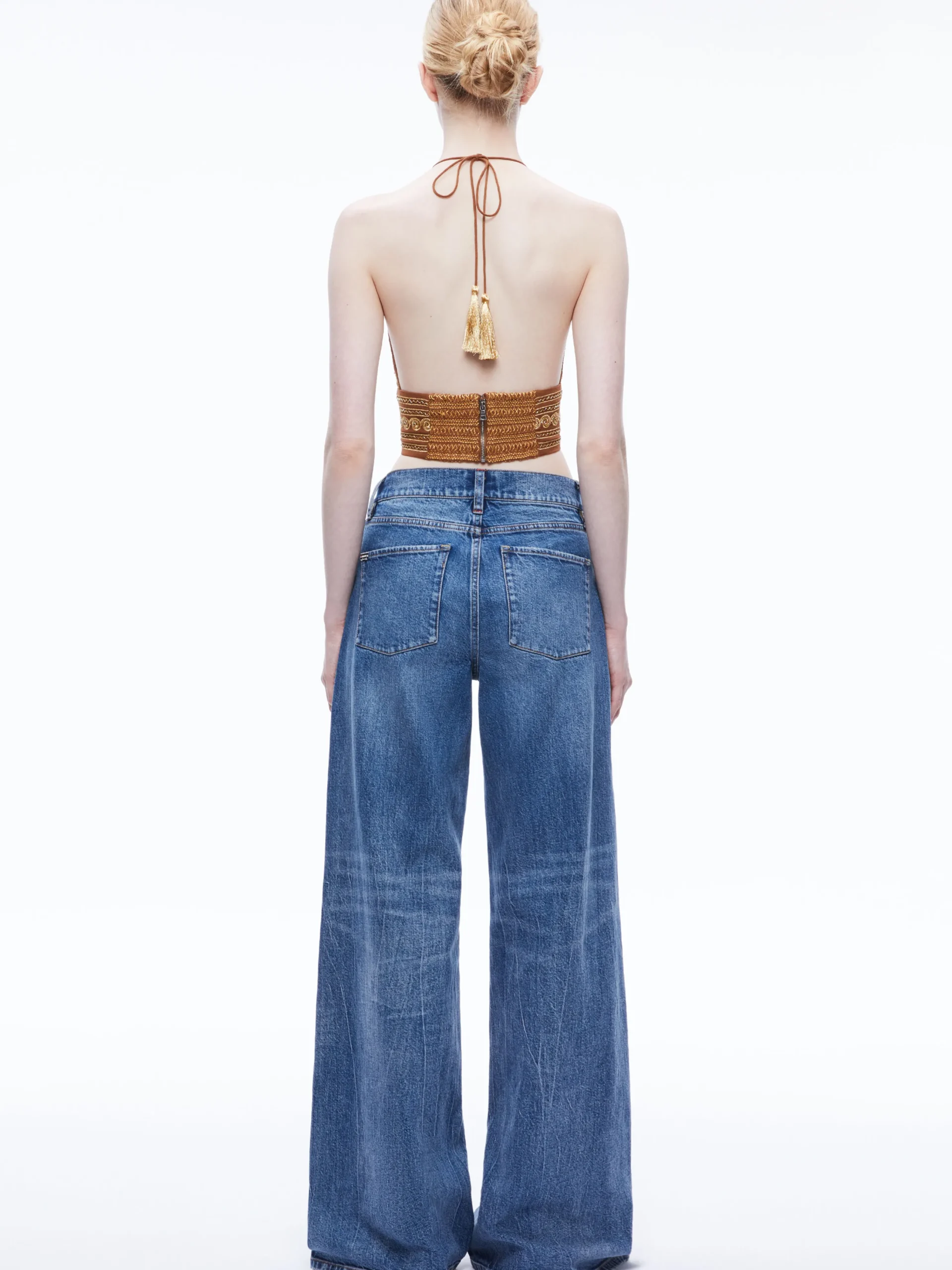 CARLI EMBROIDERED TIE NECK BRA TOP