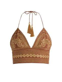 CARLI EMBROIDERED TIE NECK BRA TOP