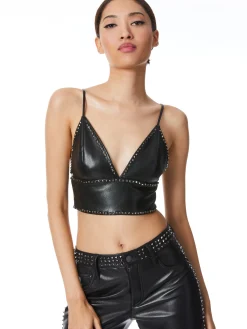 CARLI VEGAN LEATHER STUDDED BRA TOP