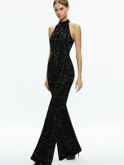 CATALINE SEQUIN HIGH NECK WIDE LEG JUMPSUIT