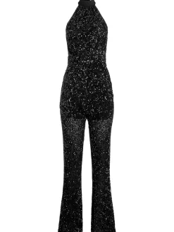 CATALINE SEQUIN HIGH NECK WIDE LEG JUMPSUIT