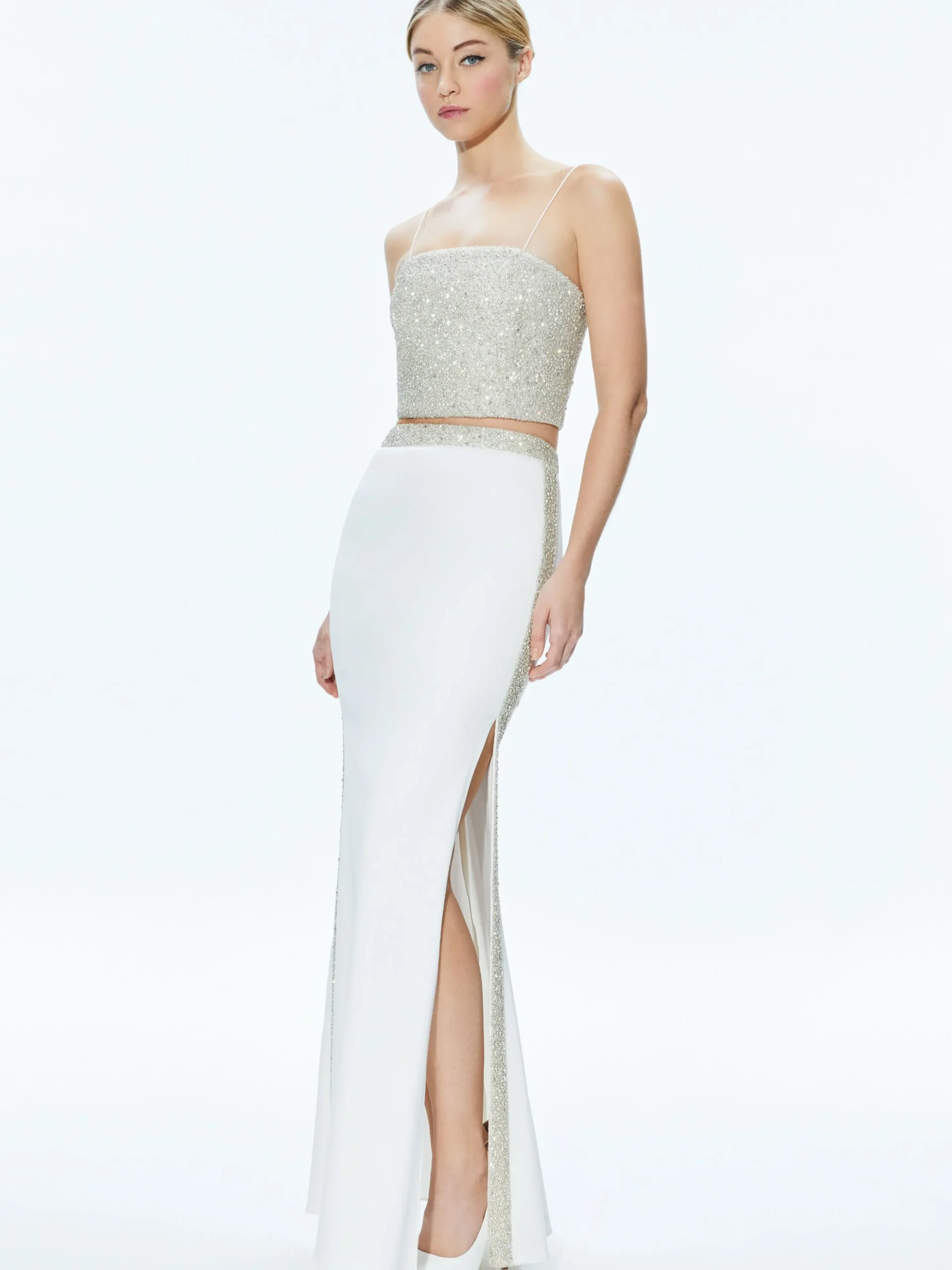 CERESI EMBELLISHED CROP TOP + MARILYNN EMBELLISHED MAXI SKIRT