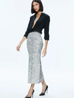 CERESI SEQUIN BANDEAU CROP TOP + MAEVE SEQUIN SLIP SKIRT