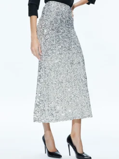 CERESI SEQUIN BANDEAU CROP TOP + MAEVE SEQUIN SLIP SKIRT