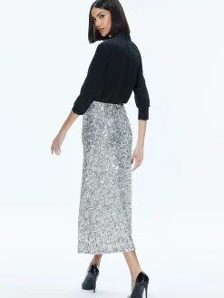 CERESI SEQUIN BANDEAU CROP TOP + MAEVE SEQUIN SLIP SKIRT
