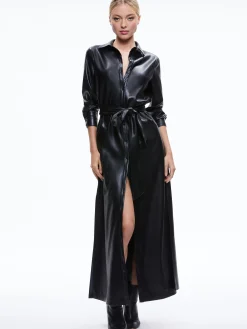 CHASSIDY VEGAN LEATHER MAXI SHIRT DRESS