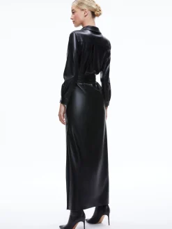 CHASSIDY VEGAN LEATHER MAXI SHIRT DRESS