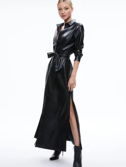 CHASSIDY VEGAN LEATHER MAXI SHIRT DRESS