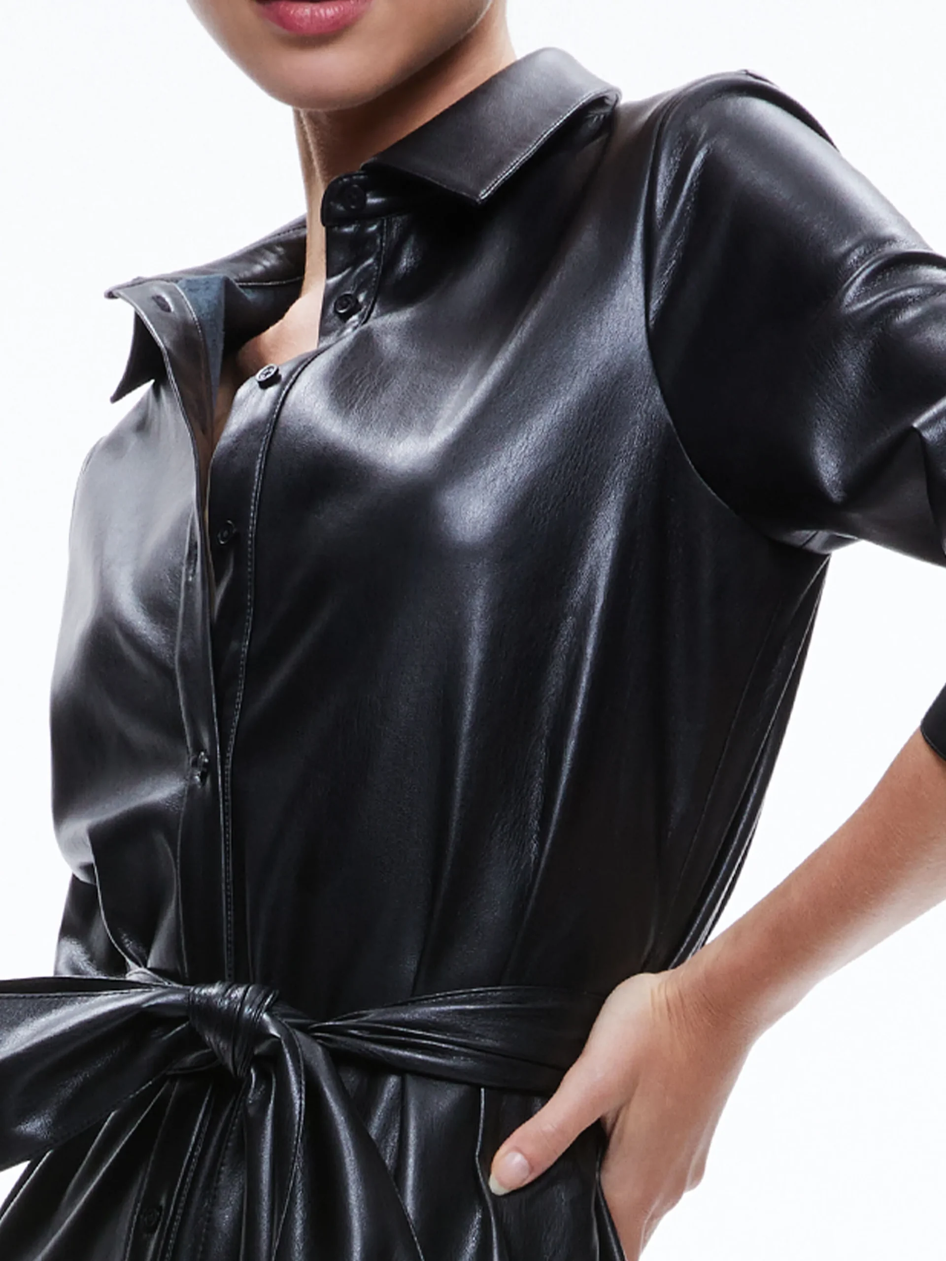 CHASSIDY VEGAN LEATHER MAXI SHIRT DRESS