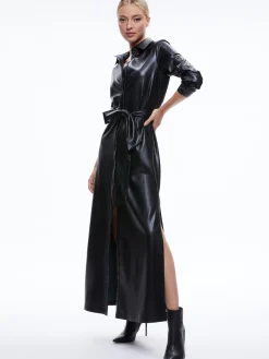 CHASSIDY VEGAN LEATHER MAXI SHIRT DRESS