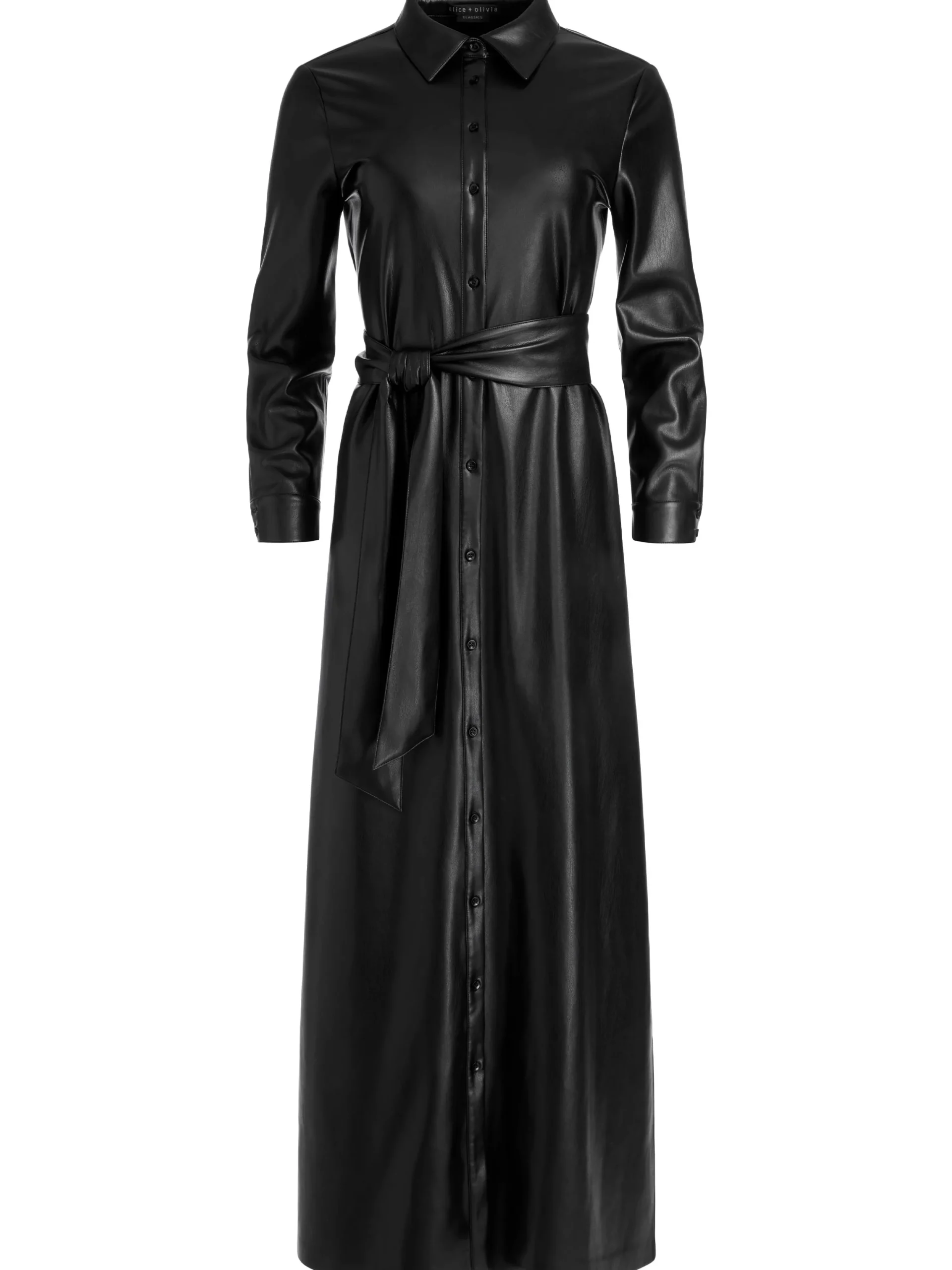 CHASSIDY VEGAN LEATHER MAXI SHIRT DRESS