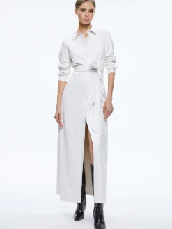 CHASSIDY VEGAN LEATHER MAXI SHIRT DRESS