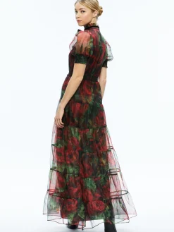 COLETTA BOW NECK BUTTON FRONT MAXI DRESS