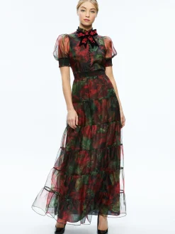 COLETTA BOW NECK BUTTON FRONT MAXI DRESS