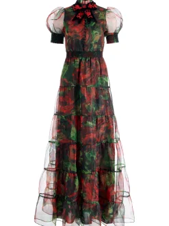 COLETTA BOW NECK BUTTON FRONT MAXI DRESS