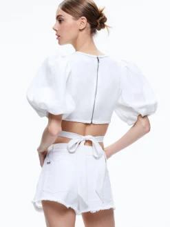 COLETTE TIE PUFF SLEEVE CROP TOP