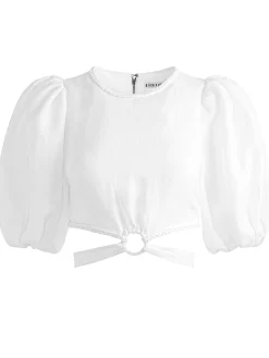 COLETTE TIE PUFF SLEEVE CROP TOP