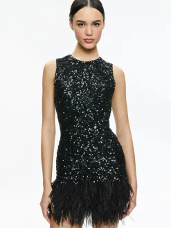 COLEY EMBELLISHED FEATHER TRIM MINI DRESS