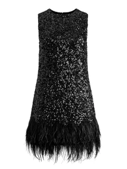 COLEY EMBELLISHED FEATHER TRIM MINI DRESS