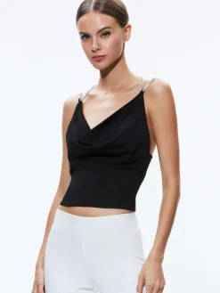 CORAL CRYSTAL STRAP COWL NECK TOP